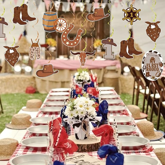 Cowboy Party Decorations My First Rodeo Birthday Party for Boy Supplies Western Theme Party Supplies Hanging Swirls Foil Cowgirl Birthday Decorations for Wild West Farm Country Party