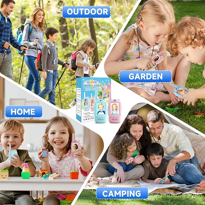 Video Walkie Talkies for Kids, Handheld 2 Pack Rechargeable Video Intercom Kids Walkies Talkies, Indoor Outdoor Toys for Family Games, Outside, Camping, Hiking for Boys Girls Ages 3-12 (Blue/Pink)