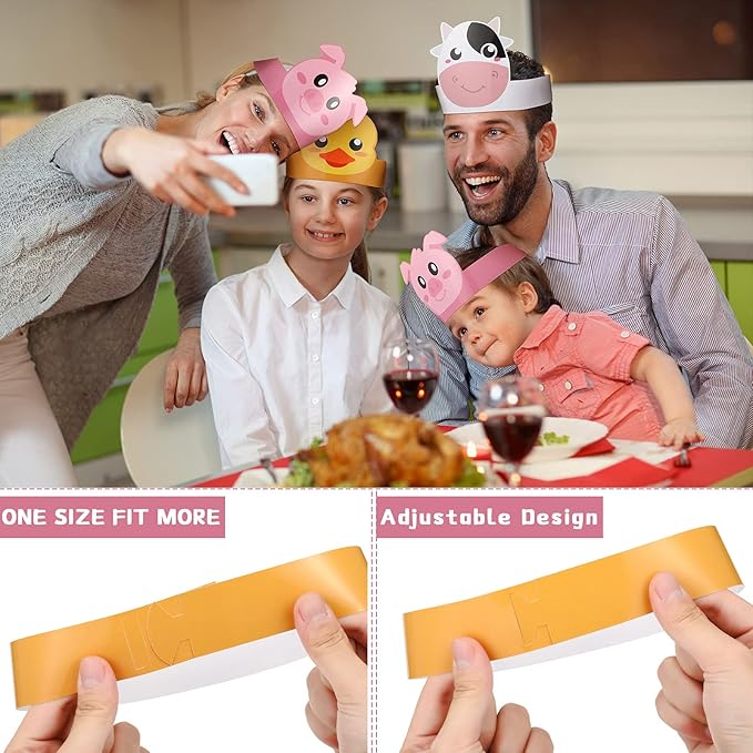 48 Pieces Farm Animal Paper Eyeglasses Farm Animal Birthday Paper Crown Headbands Farm Kids Birthday Party Hats Cow Chicken Barnyard Party Favors for Kids Toddlers Baby Holiday Games Party Supplies