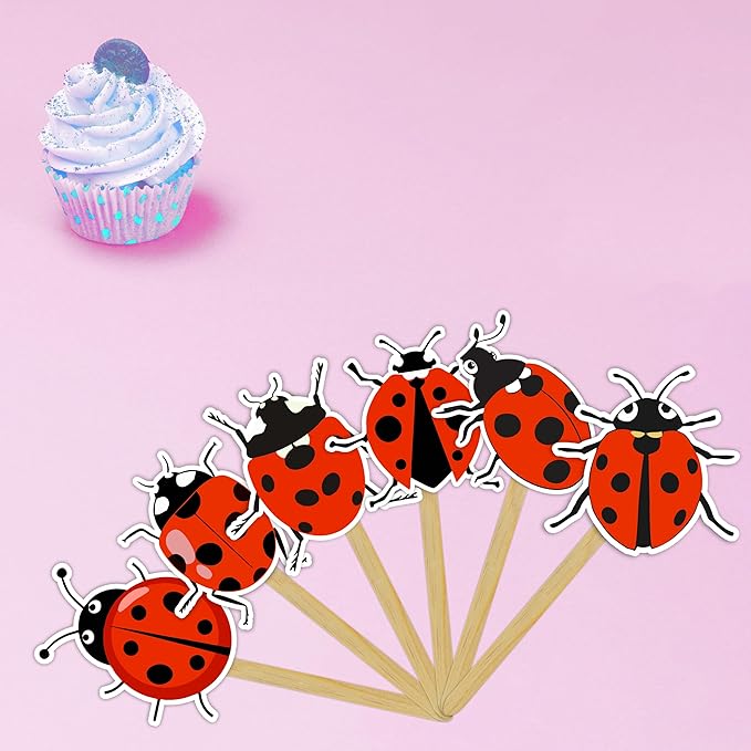 Ladybug Cupcake Topper – Nature Inspired Ladybug Theme Cupcake Topper for Birthday Celebrations and Garden Parties, Cute Insect Style Decorative Cake Topper for Dessert Tables, Themed Events.