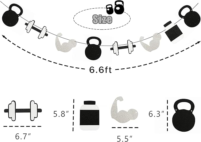 Glitter Gym Theme Birthday Banner- Weight Lifting Party Garland for Cross Fit Party, Fitness Themed Birthday Party Supplies