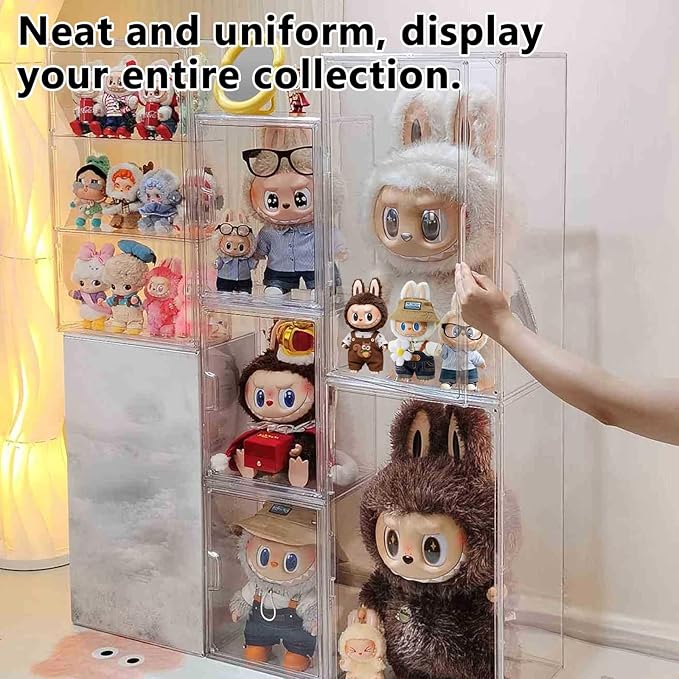 XL Display Case for Big Labubu POP MART Doll - with Magnetic Door, Acrylic Clear Dustproof Large Toy Showcase, Box Stackable Storage Cabinet - Compatible with 24 inch Oversized Plush Dolls