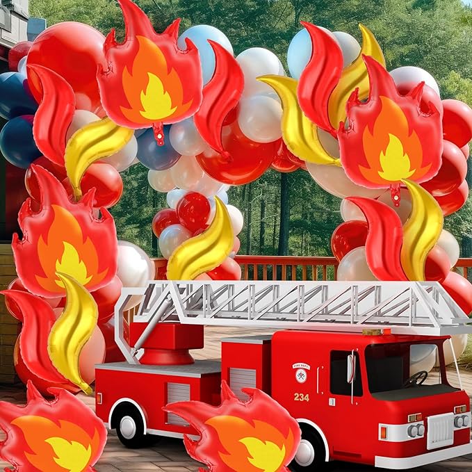 12 Pcs Fire Balloons and Flame Balloons Aluminum Foil Fire Decorations Fireman Theme Party Balloons for Fire Firefighter Theme Party Fire Truck Birthday Party Supplies (Fire and Flame)