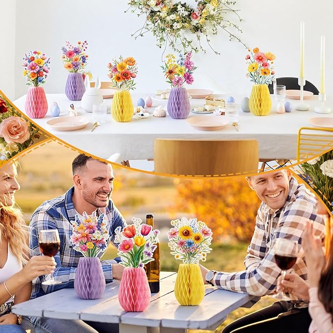 9 Pcs Wildflower Honeycomb Table Centerpieces Wildflower Birthday Party Decorations Spring Floral Table Centerpieces Paper Honeycomb Decor for Birthday Baby Shower Supplies Office