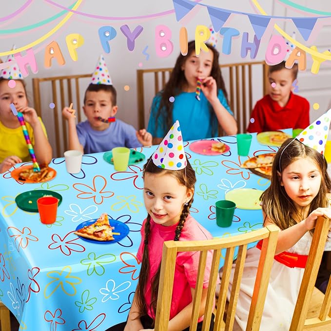 Oudain 2 Sheets Sponge Birthday Party Supplies Blue Ocean Flower Tablecloth 54 x 108 Inch Plastic Table Covers for Birthday Party Decorations