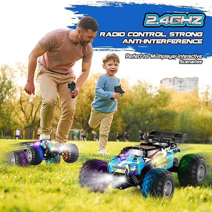 Remote Control Car, 2WD Off-Road Rc Truck, 20 KM/H All-Terrain RC Cars with Headlights & Body Lights, 2.4GHz, 2 Batteries, Remote Control Car for Boys 4-7 8-12, Gift Toys for Boys Girls