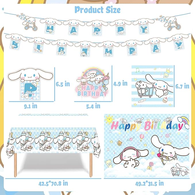 Birthday Decorations, cute Party Supplies Include Happy Birthday Banner, Hanging Swirls, Backdrop, Tablecloth, Tableware Set, Stickers,Cake Toppers, Balloons
