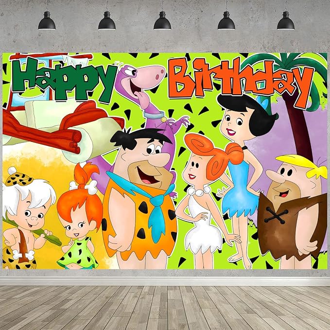 Pebbles and Bam bam Birthday Party Decoration,Flintstones Party Photo Background 5 x 3 FT and 18 Pcs Balloon,Merch Party Backdrop Supplies