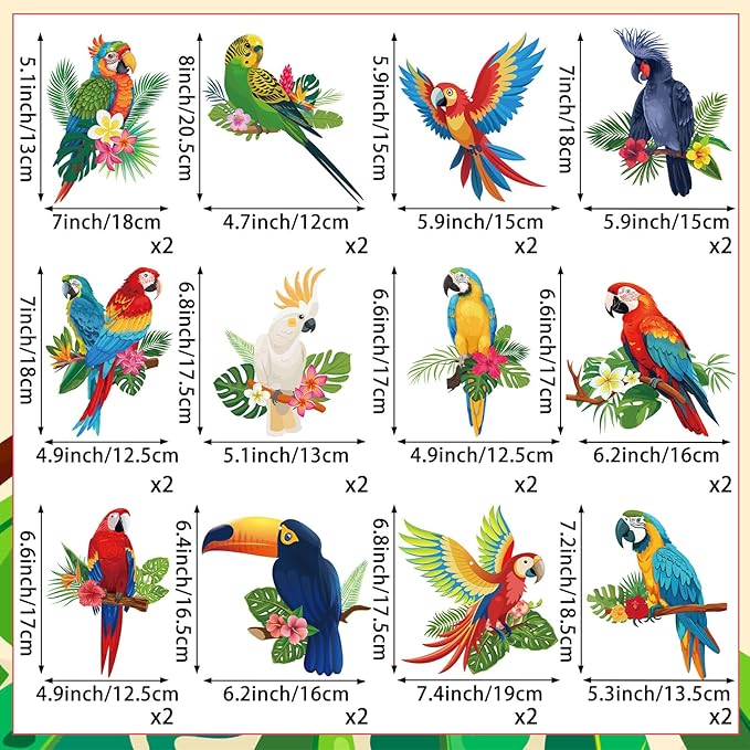 58Pcs Tropical Birds Decorations Tropical Hawaiian Decor Toucan Parrot Party Hanging Swirl Foil Ceiling Decor for Summer Luau Hawaiian Beach Pool Party Tiki Party Birthday Party Supply