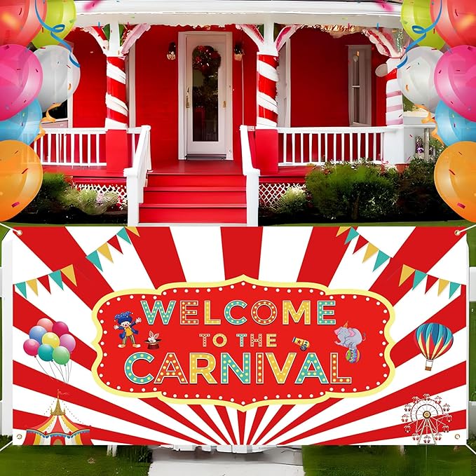 Welcome to the Carnival Banner Carnival Decorations Circus Party Supplies Backdrop for Circus Theme Party Decorations Birthday, 71 x 35 Inch