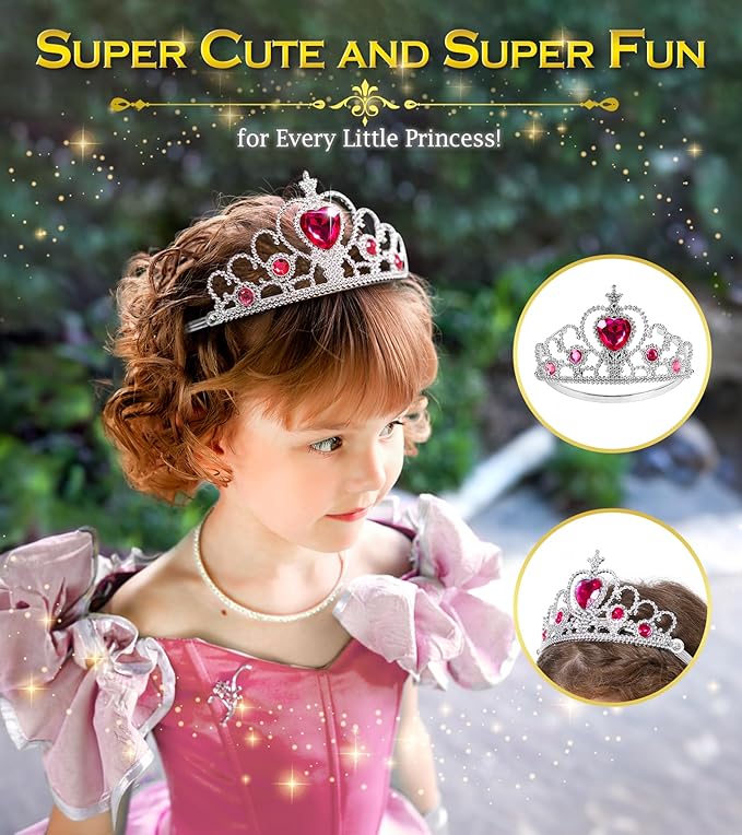 Princess Dress Up Accessories Princess Crown Tiara for Little Girls, Kids Toddler Tiara crown Wand Toy Gifts for 3-6 Girl