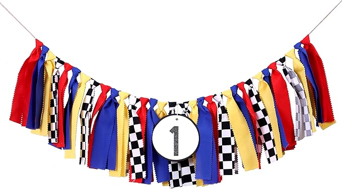 First Birthday Party Supplies - Race Car Banner For Photo Booth Props And Backdrop Cake Smash, Best 1st Party Decorations For Kids (1st Race Car Birthday Banner)