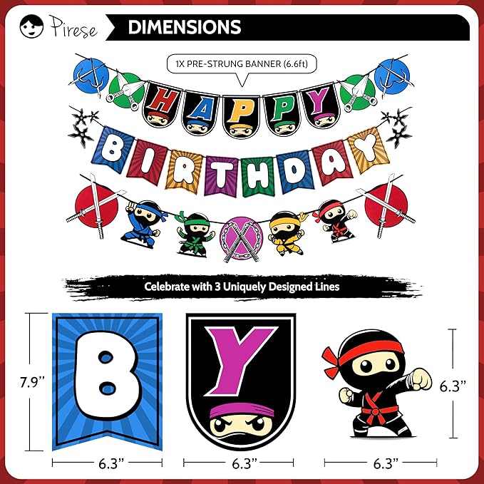 Pirese Ninja Birthday Party Decorations Kit – Japanese Ninja Birthday Banner, Ninja Party Supplies, Ninja Balloons, Martial Arts & Ninja Warrior Party Decor, Mortal Kombat Theme