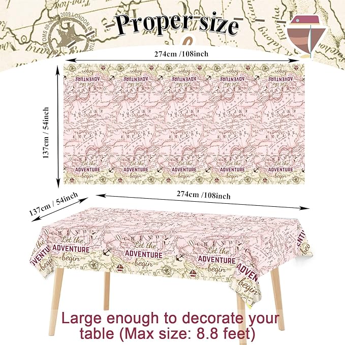 3 PCS Adventure World Awaits Party Decorations for Graduation Exploring Travel Tablecloths Plastic Disposable Bon Voyage Party Table Covers for Retirement Birthday Adventure Party Supplies Favors