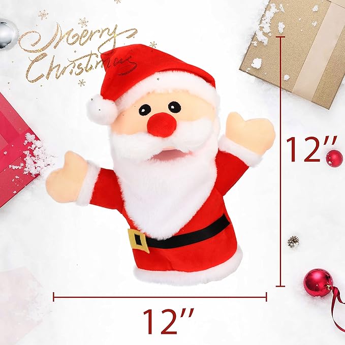 Hopearl Plush Christmas Santa Claus Hand Puppet with Open Movable Mouth for Imaginative Play, Role Play, Interactive Toy for Storytelling Teaching Puppet Theater, Gift for Kids Boys Girls, Red, 16''