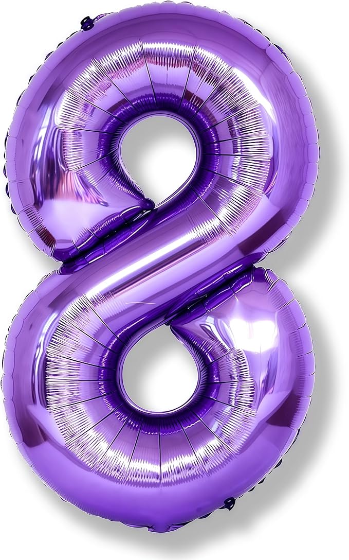 8th Birthday Number Balloons for Kids, Self Inflating 40 Inch Purple Foil 8 Balllon, Large Number 8 Balloons for Girls 8 Years Old Birthday Party Bridal Shower Anniversary Party Decorations Supplies