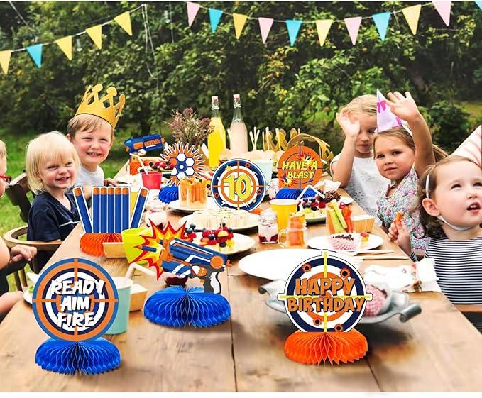 10 Pieces Dart War Party Decorations Nerf Dart War Gun Party Honeycomb Centerpieces Birthday Party Table Toppers Double RZ0037 0