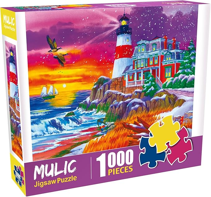 Puzzles for Adults 1000 Pieces - Winter Jigsaw Puzzle - Victorian Lighthouse Licensed by Nancy Wernersbach