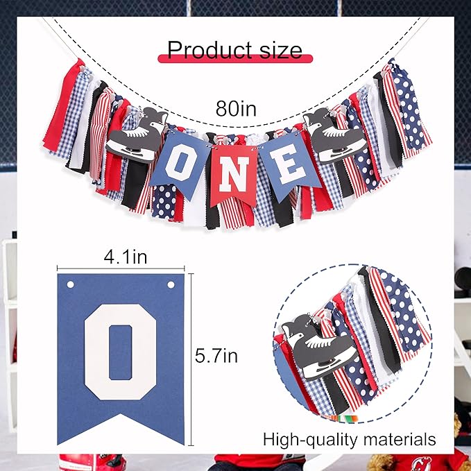 Hockey 1st Birthday High Chair Banner - Hockey Skate Party Banner, Ice Hockey First Birthday Decoration, Match Theme Party Supplies, Sports Birthdays Cake Smash Photo Props