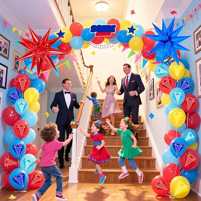 Red Blue Gold Balloon 44Pcs 12 Inch，Cute Diamond Print Balloons for Cartoon Themed Birthday Party Decorations Boys Girls Gatherings Party Supplies