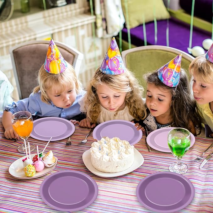 CHUNNIN 48Pcs Purple Birthday Party Paper Plates for Light Purple Cake Party Supplies 7" Purple Theme Lilac Lavender Birthday Party Disposable Plates for Kids Birthday Baby Shower Party Decorations