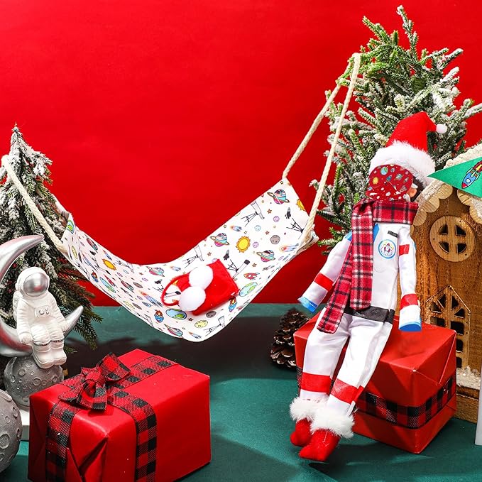 Kacctyen Astronaut Themed Christmas Doll Accessories - 19 Pcs Include Sleeping Bag, Hat, Suit, Scarf, Glasses, Pillow, Eye Mask, Shoes, Mask, Hammock
