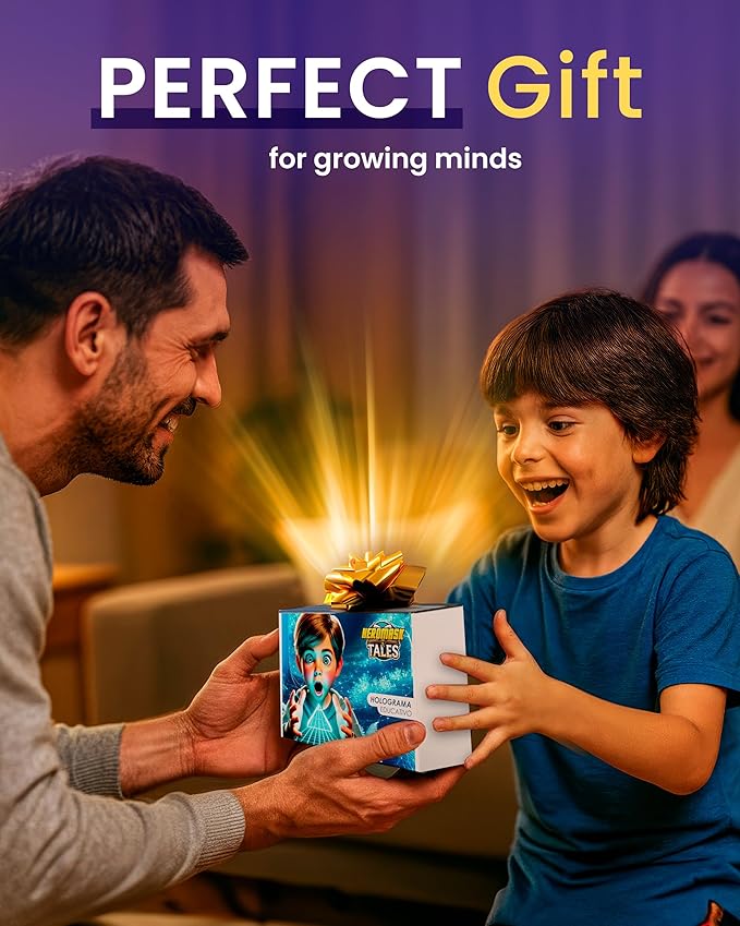Heromask Tales: 3D Stories in 5 Languages | Gift Ages 4-10 | Innovative Educational Hologram Pyramid | Narrated by Native Storytellers in Multiple Languages to Develop Kids' Emotional Intelligence