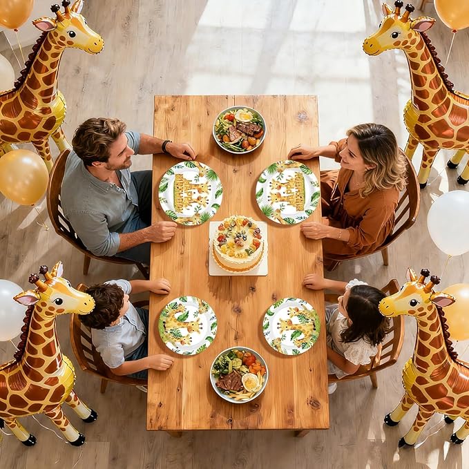 96 Pcs Giraffe Birthday Decorations Jungle Safari Animals Birthday Party Supplies Green Jungle Animal Plates and Napkins for Kids Party Supplies Serves 24