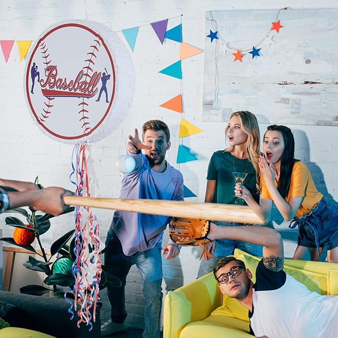 Baseball Piñata for Birthday Party Softball Piñata with Stick, Blindfold, Confetti for Adults Birthday Baby Shower Sports Party Supplies