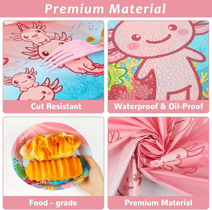 chiazllta 24 Guests Pink Axolotl Party Decoration Axolotl Birthday Party Supplies Favors Reptile Animals Tableware Set Disposable Plates Napkin Tablecloths for Axolotl Girl Decor 98 pcs