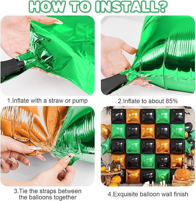 Black Orange Green Foil Balloon Wall,25Pcs Double Sided Balloons Backdrop Helium Polyester Balloon Tunnel Arch Garland Kit for Halloween Birthday Bridal Anniversary Baby Shower Party Decorations