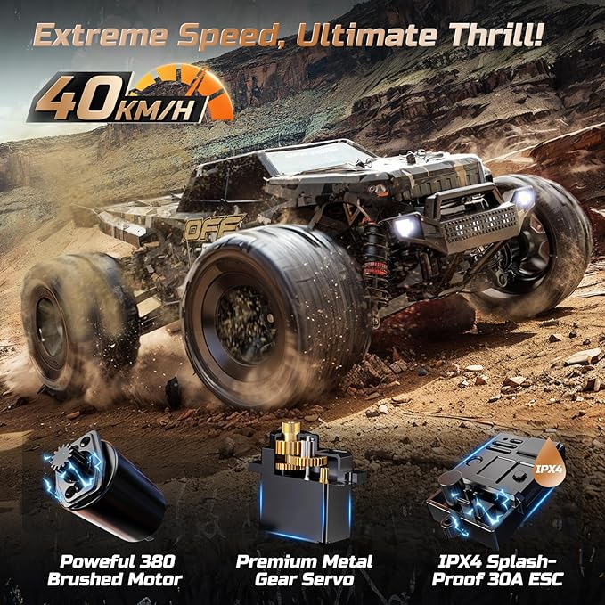 DEERC 9309E All Terrain Fast RC Cars for Adults 40KPH,4WD Electric Off-Road Remote Control Monster Truck,2.4Ghz High Speed Car,Waterproof Monster Truck with 2 Batteries for Boys & Kids