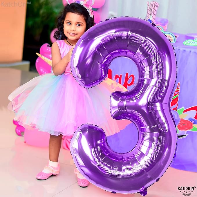 KatchOn, Giant Purple Number 3 Balloon - 40 Inch | 3rd Mylar Foil Balloon For Happy Birthday Decorations | 3rd Number Balloons For Mermaid Purple Party Happy Anniversary Decorations