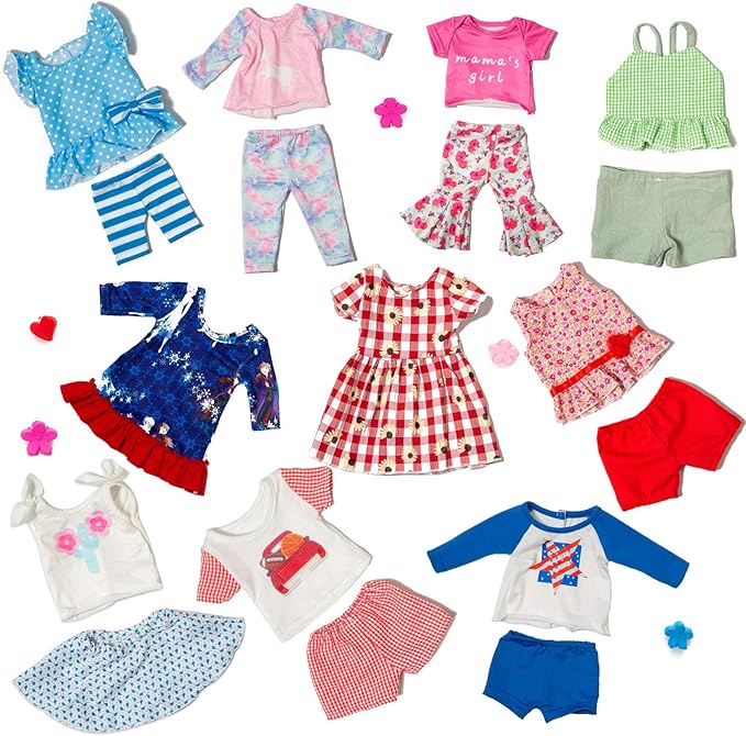 23 Pcs American Doll Clothes Dress and Accessories Sets for American 18 inch Dolls - Including 10 Complete Set of Clothing , Doll Accessories with Hair Bands and Hair Clip