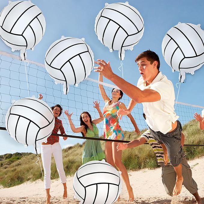 Volleyball Foil Balloons, 6 Pcs Volleyball Sports Balloons, Small Volleyball Helium Mylar Balloons for Volleyball Sports Themed Birthday Party Decorations Supplies