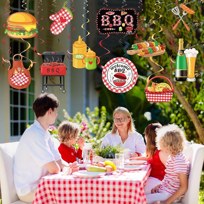 Ireer 52 Pcs Summer Picnic Party Hanging Decor Picnic Birthday Hanging Swirl BBQ Decoration Swirls for Barbecue Decor for Birthday Carnival Summer BBQ Party Supplies Decoration