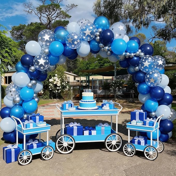 FunHot Blue Balloons, 50 Pcs Navy Blue Balloon, 12 Inch Metallic Silver Star Confetti Latex Balloons for Boy Baby Shower Men Birthday Graduation Wedding Anniversary Retirement Starry Sky Party Decor