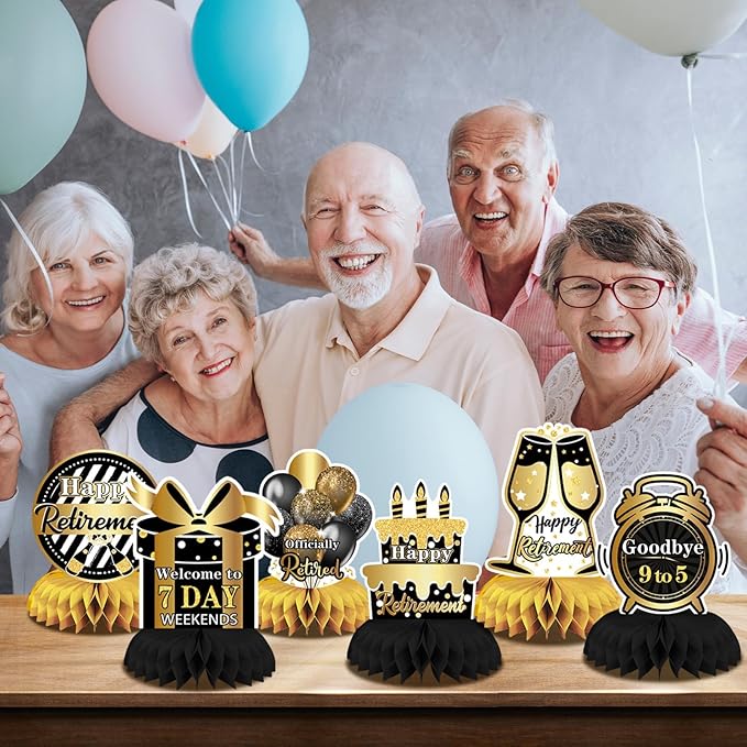 10 Pcs Retirement Party Decorations, Retirement Party Supplies Retirement Table Decorations Black and Gold Retirement Decorations for Men and Women Party