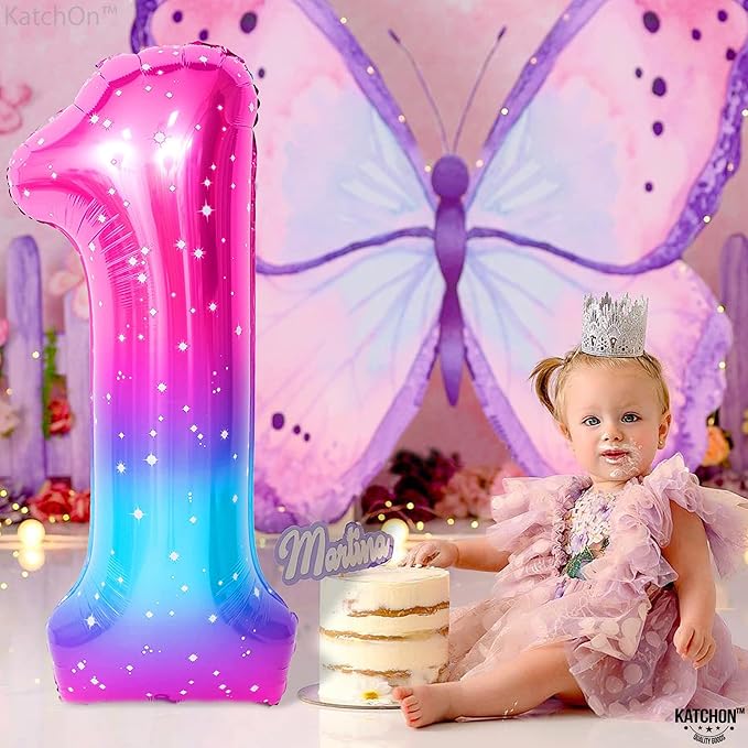 KatchOn Giant Rainbow Number 1 Balloon - 40 Inch | Number One Balloon for 1st Birthday Decorations for Girl | Galaxy 1 number Balloons | First Birthday Decorations for Girl