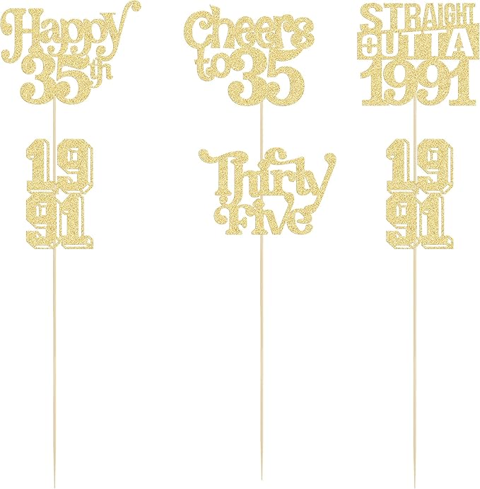 Gyufise 15Pcs Happy 35th Birthday Centerpiece Sticks Thirty Five Straight Outta 1991 Table Flower Centerpieces Sticks Cheers to 35 Decorations for 35th Birthday Party Supplies Gold