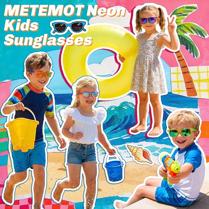 Kids Sunglasses Bulk Party Favors, Sunglasses for Kids with UV 400 Protection, Neon Sunglasses for Boys and Girls, Party Favor, Birthday Classroom Goodie Bags Party Supplies