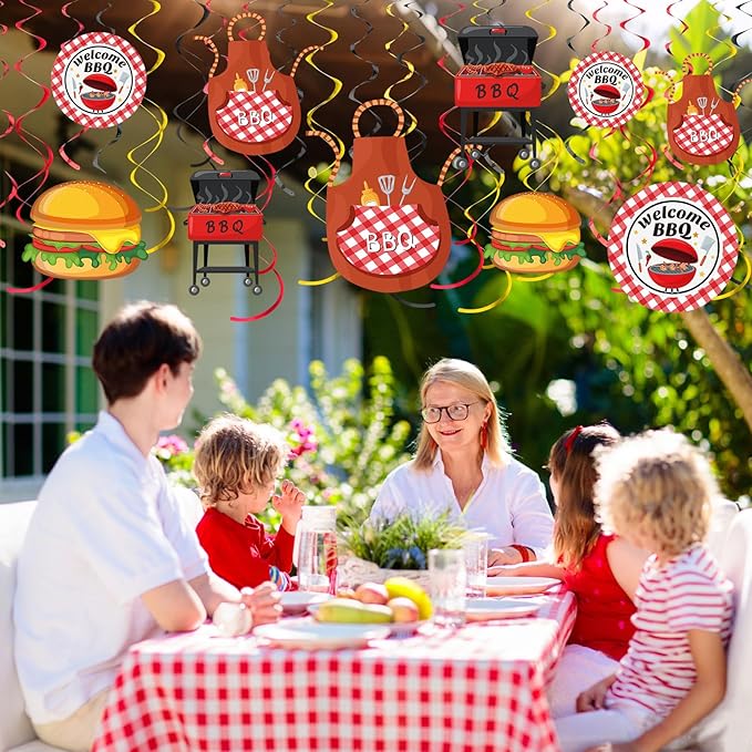 Ireer 54 Pcs Summer Picnic Party Hanging Decor Picnic Birthday Hanging Swirl BBQ Decoration Swirls for Barbecue Decor for Summer BBQ Birthday Carnival Party Supplies Decoration(Basic)