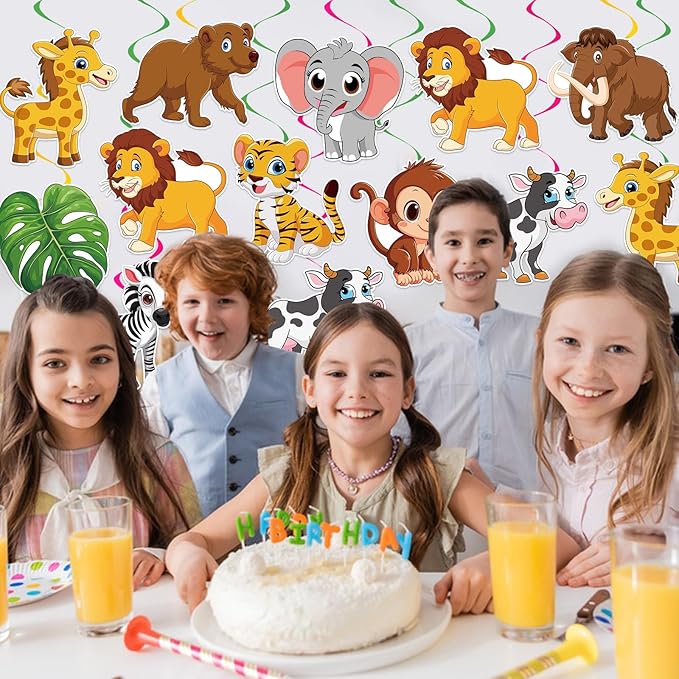 40Pcs Jungle Animal Hanging Swirl Decorations, Safari Animal Party Hanging Swirls Jungle Animals Tiger Lion Monkey Foil Swirls Ceiling Decor for Animals Theme Birthday Baby Shower Party Decor
