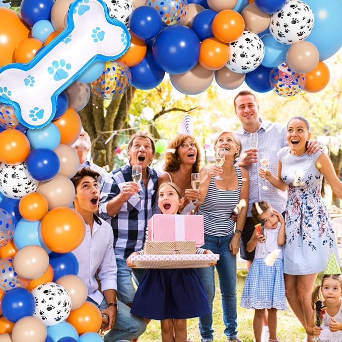 121Pcs Blue Birthday Party Supplies Balloons Garland Kit, Blush Nude Blue Orange Dog Paw Balloons Arch Bone Balloon for Boys Girls Baby Blue Shower Graduation Birthday Party Decorations