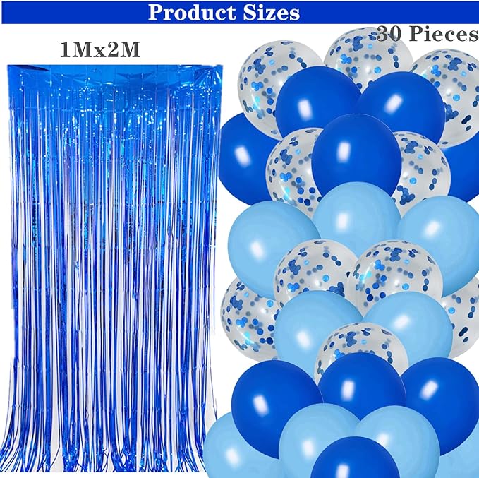 12th Birthday Decorations for Boys Blue 12th Happy Birthday Banner Party Supplies Number 12 Balloons Fringe Curtain 12 Years Old Bday Party Supplies Kit for Him Her Girls (Blue)