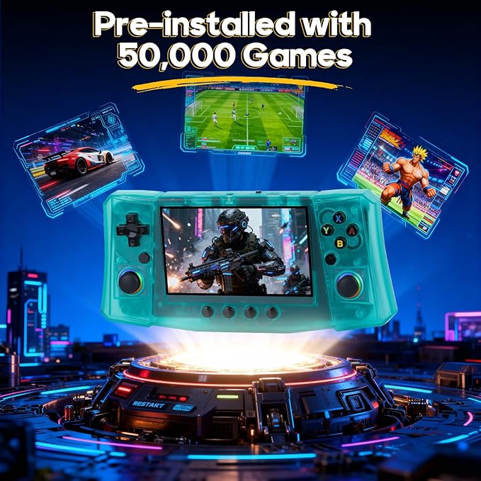 2025 New R50 Retro Handheld Game Console, 50000 Preloaded Games, 256GB Expandable Storage, 4.5 Inch IPS HD Screen, Portable Gaming Device with Long Battery Life (Green)