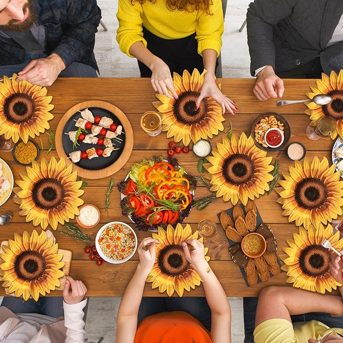 50 Pcs Sunflower Paper Plates Sunflower Shaped Plates Sunflower Baby Shower Party Supplies Sunflower Print Theme Plate for Birthday Baby Shower Bridal Shower Spring Garden Party Decorations