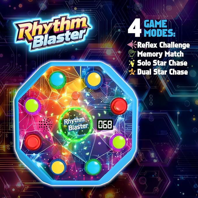 Electronic Table Reflex Game for Solo & 2-Player - Light-Up Memory Challenge Toy with 4 Fun Game Modes, Interactive Board Games, Gamer Gift for Kids 6 7 8 9 10 11 Year Old Boys & Girls