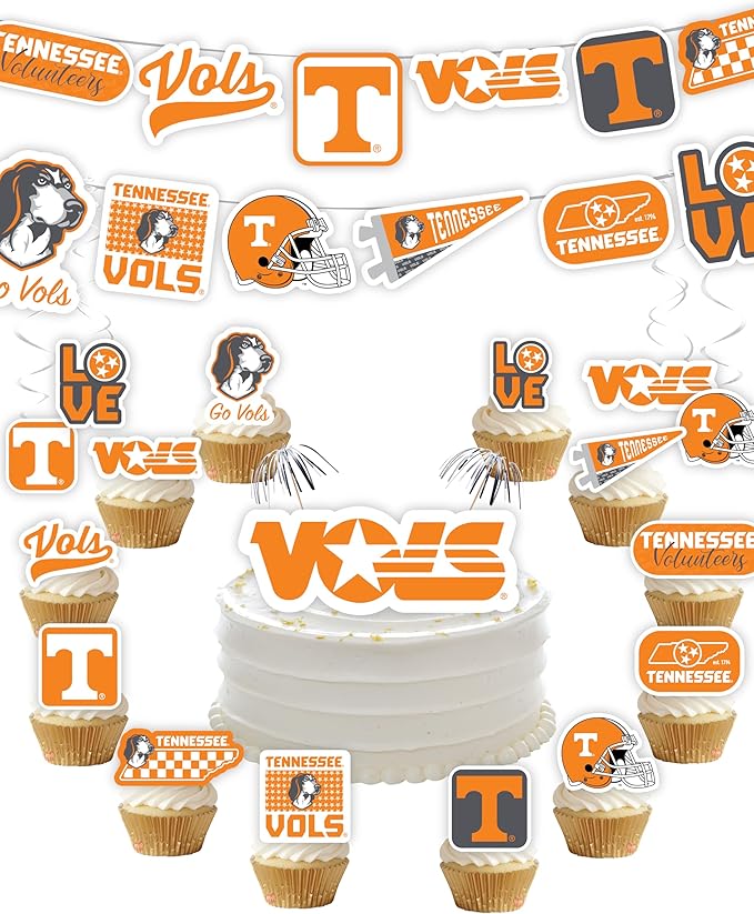 Tennessee Vols Party Supplies for Football, Birthday Gift, Graduation Party Banner and Cake Toppers (42 Pieces) (Tennessee Volunteers)