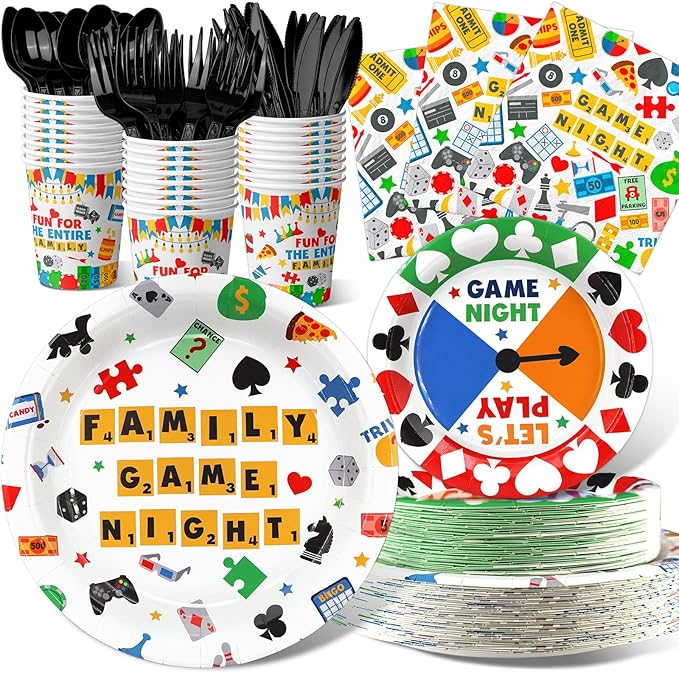 Game Night Party Decorations Set - Vibrant Game Night Themed Plates, Cups, Napkins, and Cutlery for a Memorable Evening - Disposable and Chic Game Night Party Supplies for Birthdays and Gatherings